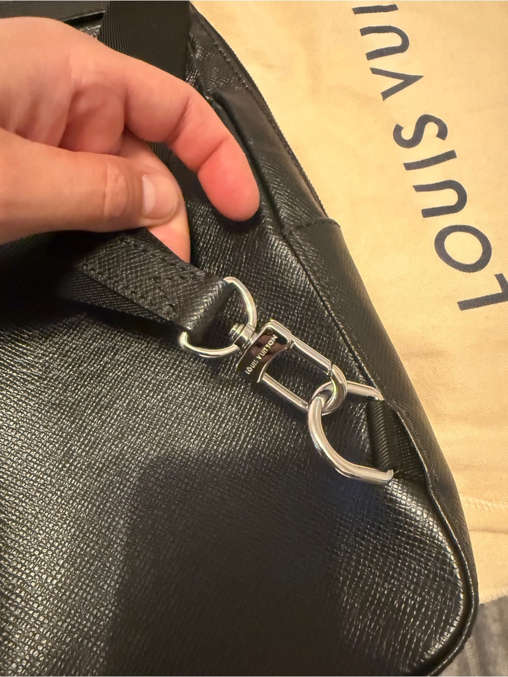 Louis Vuitton Black Leather Sling Belt Bag with Silver LV Emblem - Picture 6 of 9